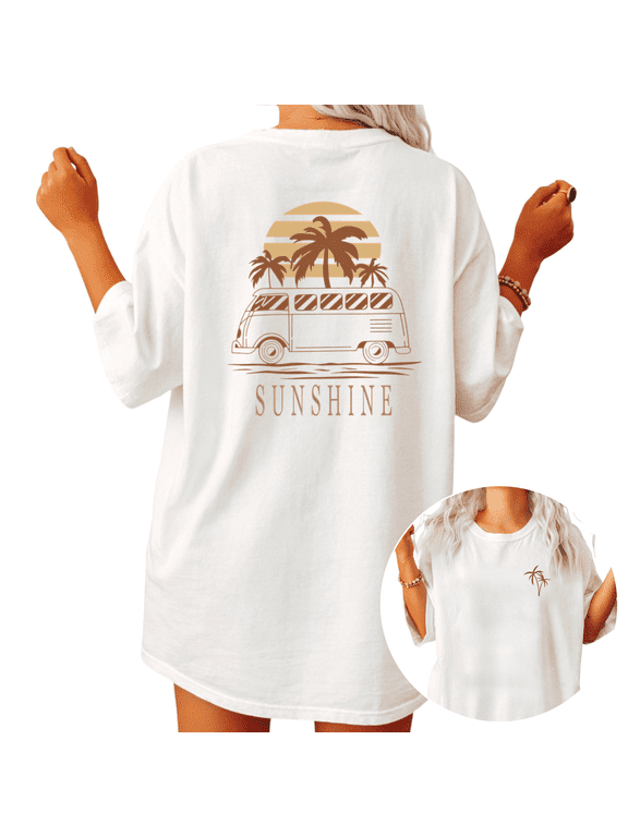 Retro Van Sunshine Womens Print Tshirt Graphic Tees White/Black S-5XL Tops
