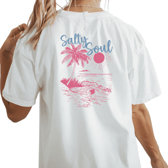 UNISHE Salty Soul Beach Womens Print Tshirt Graphic Tees White/Black S-5XL Tops