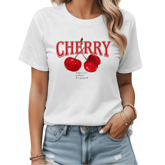 UNISHE Summer Cherry Womens Print Tshirt Graphic Tees White/Black S-5XL Tops