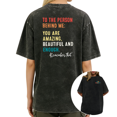 thumbnail image 1 of UNISHE To The Person Behind Me Color Block Text Two-Sided Washed Short Sleeve Crew Neck T-Shirt, 1 of 5