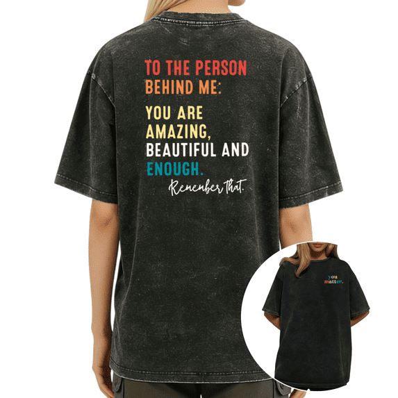 UNISHE To The Person Behind Me Color Block Text Two-Sided Washed Short Sleeve Crew Neck T-Shirt