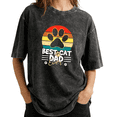 thumbnail image 1 of UNISHE Trendy Acid Wash Graphic Tee with Colorful Sunset and Cat Footprint Outdoor Casual Top, 1 of 6