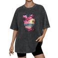 thumbnail image 1 of UNISHE Tropical Beach Sunset Print T-Shirt Women's Retro Washed Crewneck Loose Fit Travel Top, 1 of 6