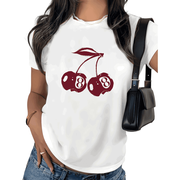 UNISHE Unisex Cherry Fruit Graphic Short Sleeve T-Shirt Soft Cotton Crewneck Casual Cute Graphic Tees Shirts