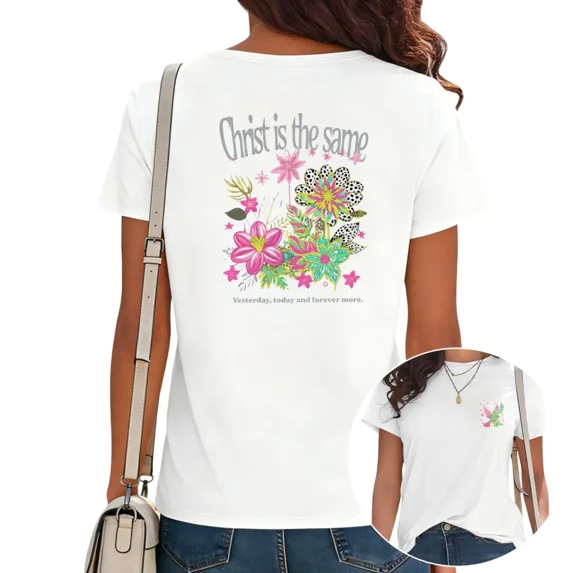 UNISHE Unisex Hebrews 13:8 Scripture Tshirts Forever Bible Verse Graphic Tees Christ Casual Tops for Daily Outfits White, S