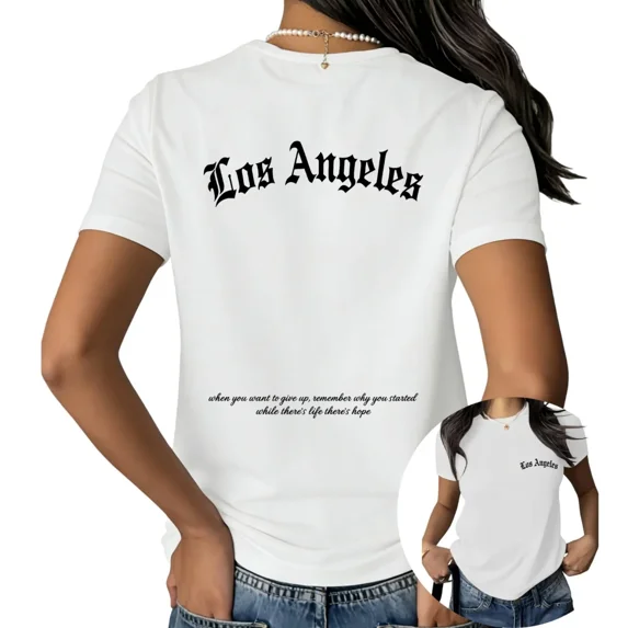 UNISHE Unisex Los Angeles City Graphic Short Sleeve T-Shirt Inspirational Quote Casual Crewneck Cotton Top