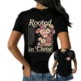 thumbnail image 1 of UNISHE Unisex Rooted in Christ Floral Bible Verse Print Short Sleeve T-Shirt Casual Crewneck Cotton Top, 1 of 5