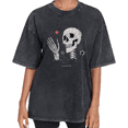 thumbnail image 1 of UNISHE Unisex Skeleton Hand Heart Im here for you Vintage Washed Oversized Short Sleeve Crewneck T-Shirt Healing Dark Aesthetic Relaxed Fit Tee, 1 of 6