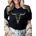 thumbnail image 1 of UNISHE Vintage Cow Skull Womens Print Tshirt Graphic Tees White/Black S-5XL Tops, 1 of 4