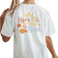 thumbnail image 1 of UNISHE Vintage Here Comes The Sun Womens Print Tshirt Graphic Tees White/Black S-5XL Tops, 1 of 4