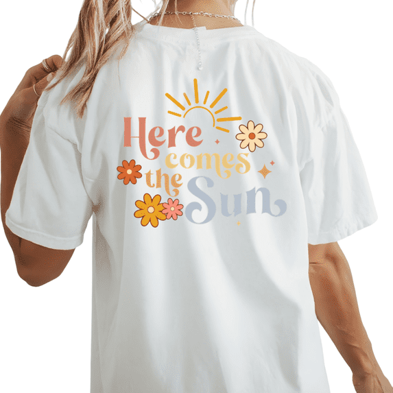 UNISHE Vintage Here Comes The Sun Womens Print Tshirt Graphic Tees White/Black S-5XL Tops