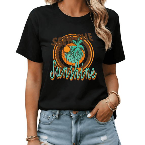 UNISHE Vintage Here Comes The Sun Womens Print Tshirt Graphic Tees White/Black S-5XL Tops