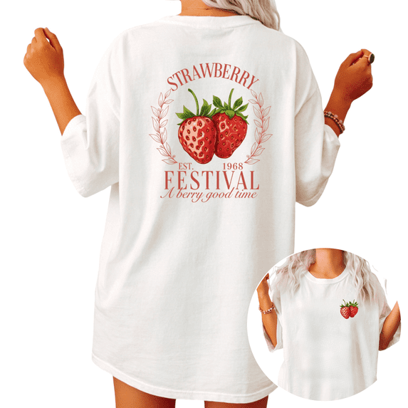 UNISHE Vintage Strawberry Womens Print Tshirt Graphic Tees White/Black S-5XL Tops