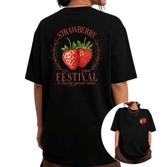 UNISHE Vintage Strawberry Womens Print Tshirt Graphic Tees White/Black S-5XL Tops