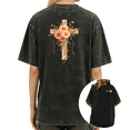 thumbnail image 1 of UNISHE Walk by Faith Floral Cross Two-Sided Christian Washed Short Sleeve Crew Neck T-Shirt, 1 of 5