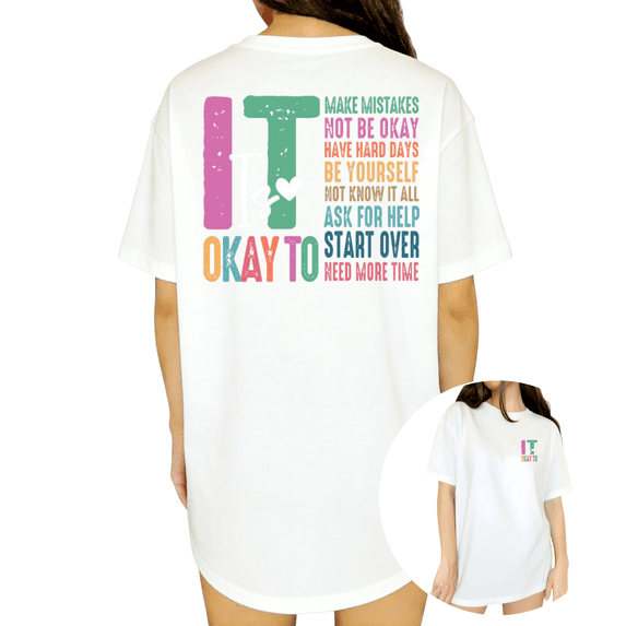 UNISHE White It Is Okay T-Shirts Comforting Message List Back Print Crewneck Summer Tops