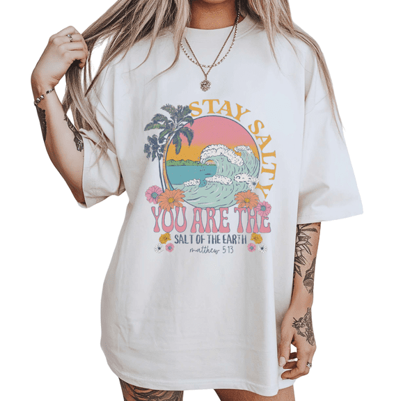 UNISHE White Summer Surf T-Shirts Women's Vintage Style Ocean Graphic Crewneck Pullover Tops