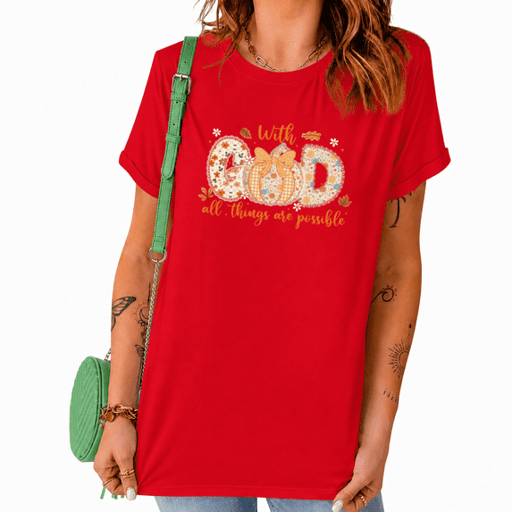 UNISHE With GOD all things are possible Faith Graphic Tee Women’s Short Sleeve Crewneck Print T-Shirt