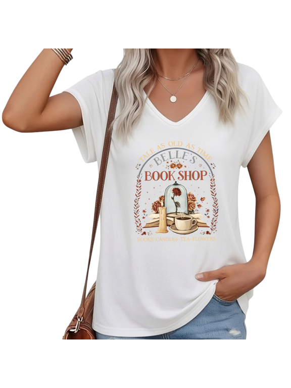 Women Americana V-Neck Sleeveless T-Shirt Retro Book Lover Cafe Print Casual Summer Top S-5XL