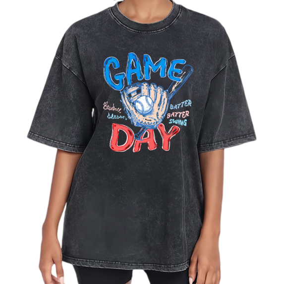 UNISHE Women Baseball Game Day Vintage Washed T Shirt Short Sleeve Relaxed Fit Tee