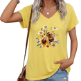 thumbnail image 1 of UNISHE Women Bee Sunflower V Neck Short Sleeve T Shirt Realistic Floral Graphic Casual Loose Fit Top S-5XL, 1 of 6