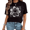 thumbnail image 1 of UNISHE Women Boho Bumblebee On Flower Line Art Graphic Short Sleeve T-Shirt fun Cotton Crewneck Top Black S-5XL, 1 of 5