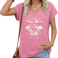thumbnail image 1 of UNISHE Women Casual V Neck Short Sleeve T Shirt Alaska Bear State Graphic Vintage Cute Loose Plus Size Tee S-5XL, 1 of 6