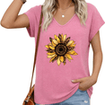 thumbnail image 1 of UNISHE Women Casual V Neck Short Sleeve T Shirt Sunflower Leopard Graphic Vintage Nature Loose Plus Size Tee S-5XL, 1 of 6