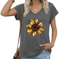 thumbnail image 1 of UNISHE Women Casual V Neck Short Sleeve T Shirt Sunflower Leopard Graphic Vintage Nature Loose Plus Size Tee S-5XL, 1 of 6