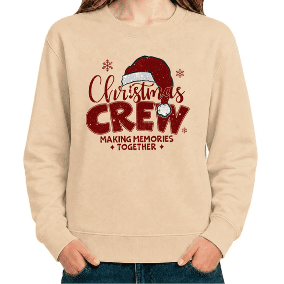 UNISHE Women Christmas Crew Santa Hat Design Graphic Sweatshirt Festive Family Holiday Gathering Long Sleeve Pullover
