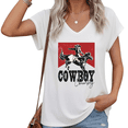 thumbnail image 1 of UNISHE Women Cowboy Country V Neck Short Sleeve T Shirt Black Silhouette Western Graphic Casual Loose Fit Top S-5XL, 1 of 6