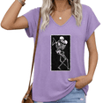 thumbnail image 1 of UNISHE Women Dancing Skeleton V Neck Short Sleeve T Shirt Vintage Gothic Retro Graphic Casual Plus Size Tee S-5XL, 1 of 6