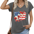 thumbnail image 1 of UNISHE Women Dark Grey American Flag Patriotic Floral V-Neck Short Sleeve T-Shirt Casual S-5XL, 1 of 6
