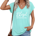 thumbnail image 1 of UNISHE Women Faith Christian T-Shirt Blessed Beyond Measure Mint Green Top, 1 of 6