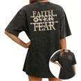 thumbnail image 1 of UNISHE Women Faith Over Fear Vintage Washed T-Shirt Oversized Short Sleeve Crewneck Loose Fit Psalms 18:6 Christian Biblical Verse Graphic Tee, 1 of 6