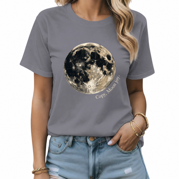 UNISHE Women Full Moon Planet Copy Moon Joy Graphic Short Sleeve T-Shirt Gray Top