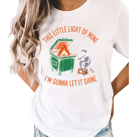 UNISHE Women Funny Raccoon Dumpster Fire Meme Slogan Relaxed Weekend S-5XL Short Sleeve White Tops