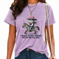 thumbnail image 1 of UNISHE Women Funny Rocking Horse Frog Print T Shirts Western Cowboy Graphic Tees Casual Acid Wash Tops Purple, 3XL, 1 of 6