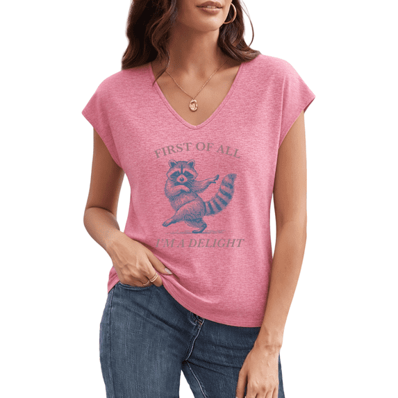 UNISHE Women Funny Sarcastic Raccoon Graphic T-Shirt - First Of All I'm A Delight Print V-Neck Sleeveless Tee Trendy Tops
