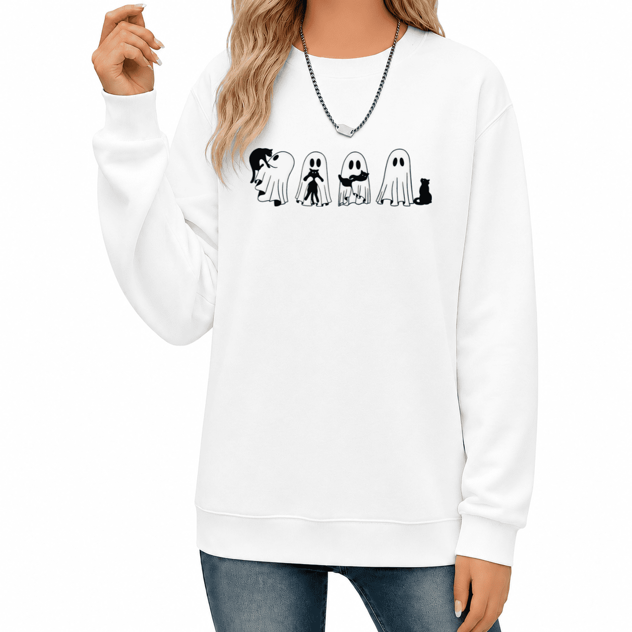 UNISHE Women Ghost Pattern Graphic Sweatshirt Halloween Crewneck ...