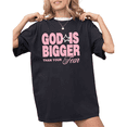 thumbnail image 1 of UNISHE Women God Is Bigger Than Your Fear Christian Inspirational Graphic Tee Crew Neck Short Sleeve S-5XL Black S-5XL Tops, 1 of 5