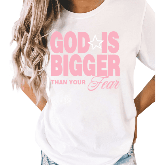 UNISHE Women God Is Bigger Than Your Fear Christian Inspirational Graphic Tee Crew Neck Short Sleeve S-5XL White S-5XL Tops