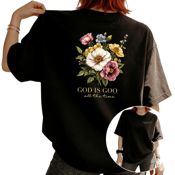 UNISHE Women God Is Good All The Time Floral Christian Graphic Short Sleeve T-Shirt Fun Cotton Crewneck Top