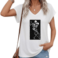 thumbnail image 1 of UNISHE Women Gothic Retro Dancing Skeleton V Neck Short Sleeve T Shirt Vintage Black Art Graphic Casual Loose Fit Top S-5XL, 1 of 6
