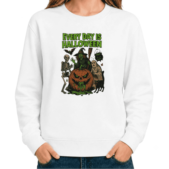 UNISHE Women Halloween Skeleton Pumpkin Graphic Sweatshirt Every Day Is Holiday Long Sleeve Crewneck Pullover Top