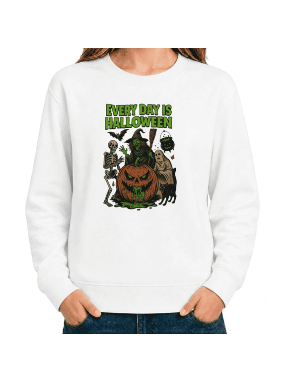 Women Halloween Skeleton Pumpkin Graphic Sweatshirt Every Day Is Holiday Long Sleeve Crewneck Pullover Top