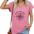 thumbnail image 1 of UNISHE Women Loose Fit V-Neck Cap Sleeve T-Shirt Not All Who Wander Are Lost Inspirational Compass Top, 1 of 6