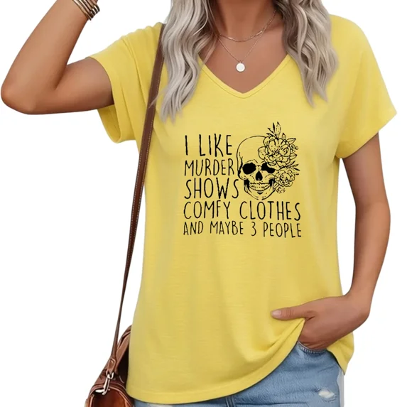 UNISHE Women Murder Shows Comfy Clothes V-Neck Cap Sleeve T-Shirt Humor Casual Tee S-5XL