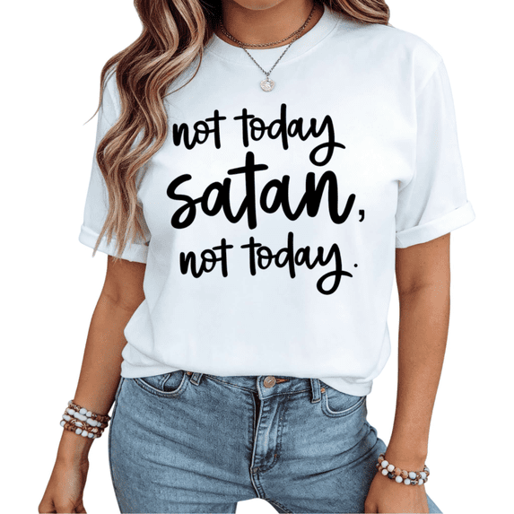 UNISHE Women Not Today Satan Christian Faith Graphic Short Sleeve T-Shirt fun Cotton Crewneck Top White S-5XL
