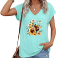 thumbnail image 1 of UNISHE Women Plus Size V Neck Short Sleeve T Shirt Bee Sunflower Floral Realistic Graphic Vintage Casual Top S-5XL, 1 of 6